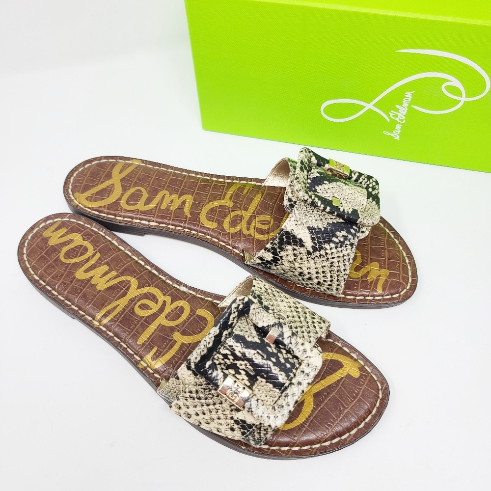 New Sam Edelman Granada Black Snakeskin Slide Sandals 10